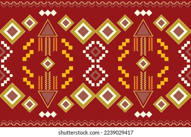 Ethnic fabric pattern geometric style. Sarong Aztec Ethnic oriental pattern traditional Crimson Red background. Abstract,vector,illustration. use for texture,clothing,wrapping,decoration,carpet.