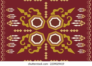 Ethnic fabric pattern geometric style. Sarong Aztec Ethnic oriental pattern traditional Crimson Red background. Abstract,vector,illustration. use for texture,clothing,wrapping,decoration,carpet.