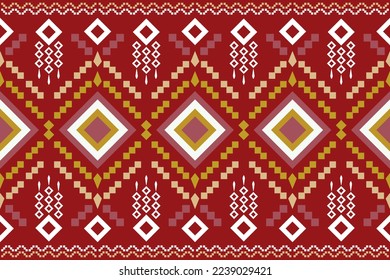 Estilo geométrico del tejido étnico. Patrón oriental étnico sarong azteca tradicional Crimson de fondo rojo. Resumen,vector,ilustración. uso para textura, ropa, envoltura, decoración, alfombra.