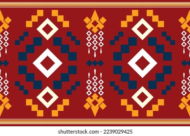 Ethnic fabric pattern geometric style. Sarong Aztec Ethnic oriental pattern traditional Crimson Red background. Abstract,vector,illustration. use for texture,clothing,wrapping,decoration,carpet.