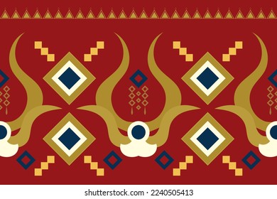 Ethnic fabric pattern geometric style. Sarong Aztec Ethnic oriental pattern traditional Crimson red background. Abstract,vector,illustration. use for texture,clothing,wrapping,decoration,carpet.