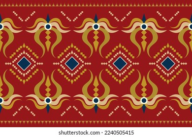 Ethnic fabric pattern geometric style. Sarong Aztec Ethnic oriental pattern traditional Crimson red background. Abstract,vector,illustration. use for texture,clothing,wrapping,decoration,carpet.