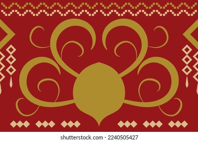 Ethnic fabric pattern geometric style. Sarong Aztec Ethnic oriental pattern traditional Crimson red background. Abstract,vector,illustration. use for texture,clothing,wrapping,decoration,carpet.