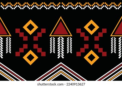 Estilo geométrico del tejido étnico. Sarong Aztec Patrón étnico oriental tradicional de fondo negro oscuro. Resumen,vector,ilustración. uso para textura, ropa, envoltura, decoración, alfombra.