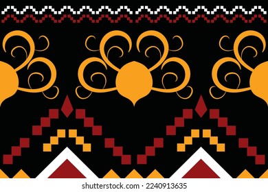 Ethnic fabric pattern geometric style. Sarong Aztec Ethnic oriental pattern traditional dark black background. Abstract,vector,illustration. use for texture,clothing,wrapping,decoration,carpet.