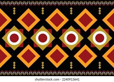 Estilo geométrico del tejido étnico. Sarong Aztec Patrón étnico oriental tradicional de fondo negro oscuro. Resumen,vector,ilustración. uso para textura, ropa, envoltura, decoración, alfombra.