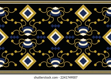 Ethnic fabric pattern geometric style. Sarong Aztec Ethnic oriental pattern traditional dark black background. Abstract,vector,illustration. use for texture,clothing,wrapping,decoration,carpet.