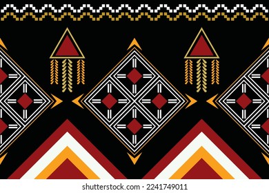 Ethnic fabric pattern geometric style. Sarong Aztec Ethnic oriental pattern traditional dark black background. Abstract,vector,illustration. use for texture,clothing,wrapping,decoration,carpet.