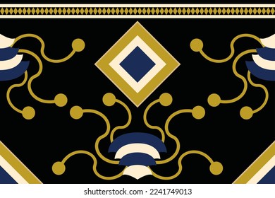 Estilo geométrico del tejido étnico. Sarong Aztec Patrón étnico oriental tradicional de fondo negro oscuro. Resumen,vector,ilustración. uso para textura, ropa, envoltura, decoración, alfombra.