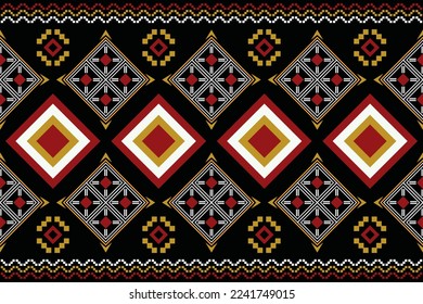 Ethnic fabric pattern geometric style. Sarong Aztec Ethnic oriental pattern traditional dark black background. Abstract,vector,illustration. use for texture,clothing,wrapping,decoration,carpet.