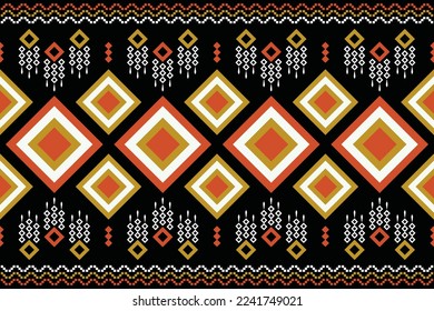 Ethnic fabric pattern geometric style. Sarong Aztec Ethnic oriental pattern traditional dark black background. Abstract,vector,illustration. use for texture,clothing,wrapping,decoration,carpet.