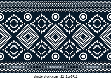 Estilo geométrico del tejido étnico. Sarong Aztec Patrón étnico oriental tradicional fondo azul oscuro. Resumen,vector,ilustración. uso para textura, ropa, envoltura, decoración, alfombra.