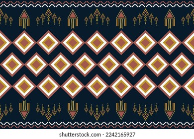 Ethnische Stoffmuster Muster geometrischen Stil. Sarong Aztec Ethnisch-orientalisches Muster traditionell dunkelblauer Hintergrund. Abstrakt, Vektorgrafik, Illustration. Verwendung für Textur, Kleidung, Umhüllung, Dekoration, Teppich.