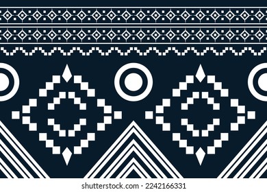 Estilo geométrico del tejido étnico. Sarong Aztec Patrón étnico oriental tradicional fondo azul oscuro. Resumen,vector,ilustración. uso para textura, ropa, envoltura, decoración, alfombra.