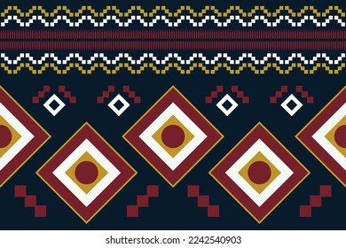 Ethnic fabric pattern geometric style. Sarong Aztec Ethnic oriental pattern traditional dark blue background. Abstract,vector,illustration. use for texture,clothing,wrapping,decoration,carpet.