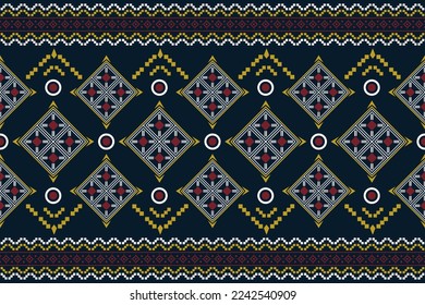 Ethnic fabric pattern geometric style. Sarong Aztec Ethnic oriental pattern traditional dark blue background. Abstract,vector,illustration. use for texture,clothing,wrapping,decoration,carpet.