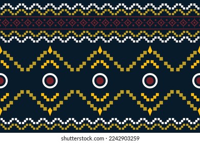 Ethnic fabric pattern geometric style. Sarong Aztec Ethnic oriental pattern traditional dark blue background. Abstract,vector,illustration. use for texture,clothing,wrapping,decoration,carpet.