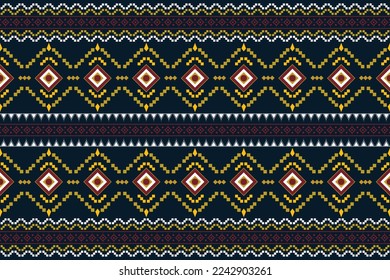 Ethnic fabric pattern geometric style. Sarong Aztec Ethnic oriental pattern traditional dark blue background. Abstract,vector,illustration. use for texture,clothing,wrapping,decoration,carpet.