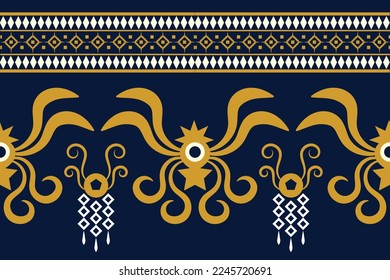 Ethnic fabric pattern geometric style. Sarong Aztec Ethnic oriental pattern traditional dark navy blue background. Abstract,vector,illustration. use for texture,clothing,wrapping,decoration,carpet.