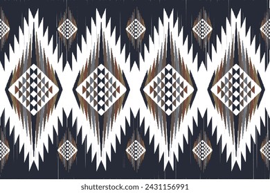 Ethnic fabric pattern, navy blue, white, geometric design for textiles and clothing, blankets, rugs, blankets, vector illustration.