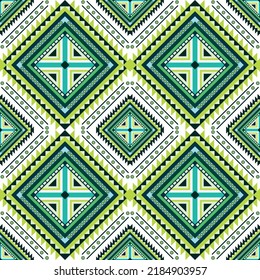 Resumen de diseño de patrones geométricos étnicos para fondo o fondo. vector de patrón tribal sin fisuras. Textura de tela étnica.estampado artístico.para el tejido doméstico, manta, cojín, ropa y telón de fondo.Verde
