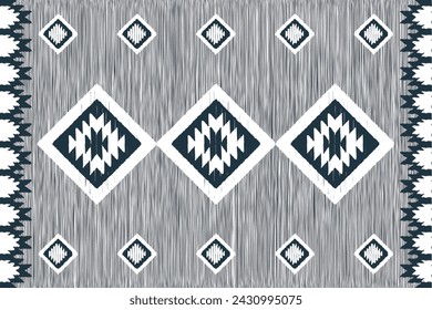 Ethnic fabric pattern, white, blue, grey, blue, geometric design for textiles and clothing, blankets, rugs, blankets, vector illustration.