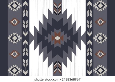 Ethnic fabric pattern, white, gray, black, green, geometric design for textiles and clothing, blankets, rugs, covers, vector illustration.