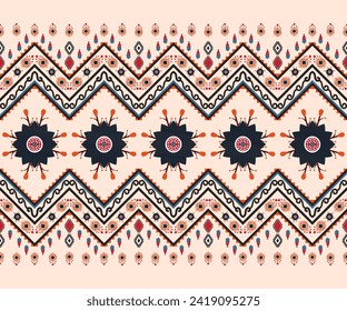 ethnic fabric patterns Ethnic fabric patterns designed with geometric patterns in navy, orange, blue, and red on a cream background. For textiles and clothing, covers, carpets, vector illustration