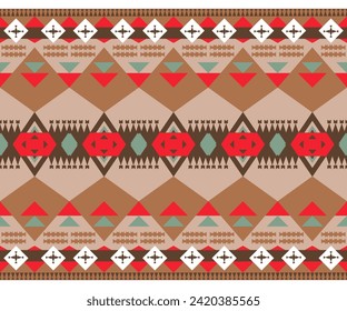 patrones de tejido étnico de tejidos étnicos Diseñados con patrones geométricos en rojo, marrón, blanco, utilizados en el diseño de textiles y prendas de vestir o tejidos decorativos. Ilustración del vector