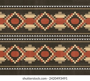 patrones étnicos de tejido diseñado con patrones geométricos de rojo, marrón, blanco, amarillo, utilizados en el diseño de textiles y prendas de vestir o tejidos decorativos. Ilustración del vector
