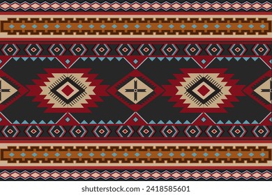 ethnic fabric patterns Ethnic fabric pattern designed with geometric patterns, black, red, damask, yellow, blue, brown. For textiles and garments, covers, carpets, vector illustration
