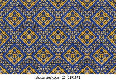 Design de padrão de pixel de tecido étnico. Motivos de elemento monótonos. Padrão de pixel étnico. Padrão perfeito, papel de parede, têxteis, motivos, roupas, tecido, ikat, herança.