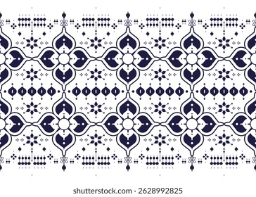 Patrón inconsútil de la tela étnica, estilo azul y blanco, diseño para la tela, alfombra, batik, Fondo de pantalla, envoltura etc.