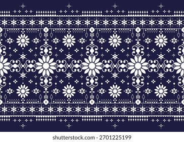 ethnic fabric seamless pattern, blue and white luxury style, design for cloth, carpet, batik, wallpaper, wrapping etc.