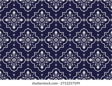 ethnic fabric seamless pattern, blue and white color, design for cloth, carpet, batik, wallpaper, wrapping etc.