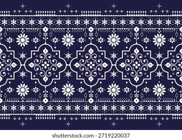 padrão de tecido étnico sem costura, estilo de cor azul e branco, design para pano, tapete, batik, papel de parede, embalagem etc.