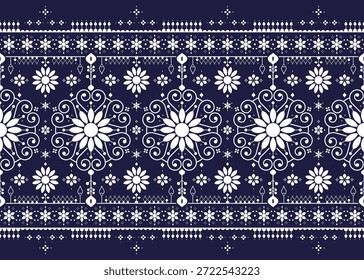 padrão de tecido étnico sem costura, estilo de cor azul e branco, design para pano, tapete, batik, papel de parede, embalagem etc.