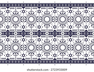padrão de tecido étnico sem costura, cor azul e branca, design para pano, tapete, batik, papel de parede, embalagem etc.