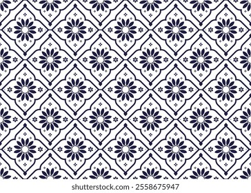 ethnic fabric seamless pattern, Portuguese style, blue and white color, design for cloth, carpet, batik, wallpaper, wrapping etc.