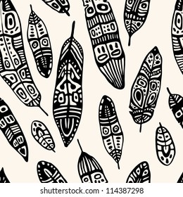 Ethnic Feather seamless background.  Hand drawn illustration.