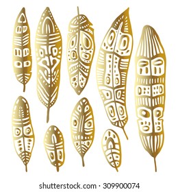 Ethnic Feather vector set. Hand drawn illustration.