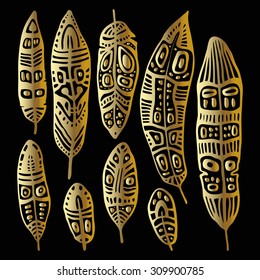 Ethnic Feather vector set. Hand drawn illustration.