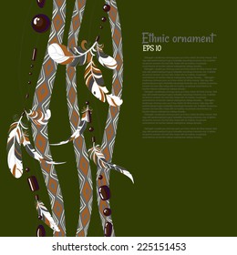 Ethnic feathers and beads dreamcatcher vector background