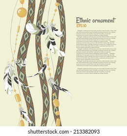 Ethnic feathers and beads vector background