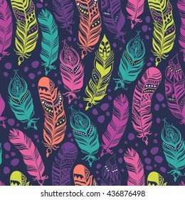 Ethnic feathers  seamless pattern