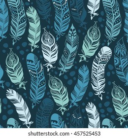 Ethnic feathers  seamless pattern