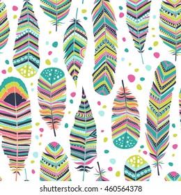 Ethnic feathers  seamless pattern