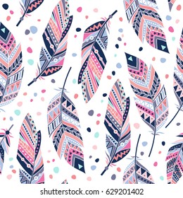 Ethnic feathers seamless pattern.