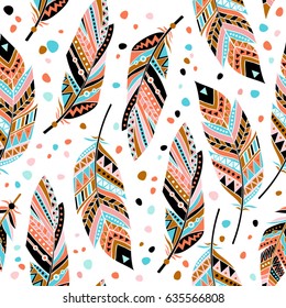 Ethnic feathers seamless pattern.