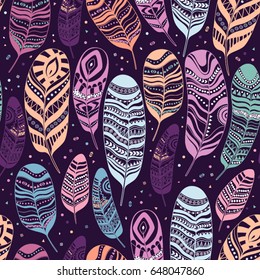 Ethnic feathers seamless pattern.
